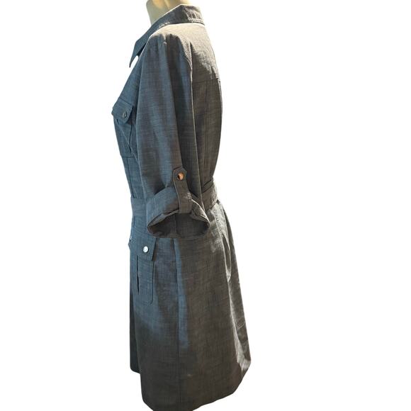 Sharagano Belted Utility Zip Front Shirt Dress, Slate Blue Chambray, Size 14 - Picture 5 of 11
